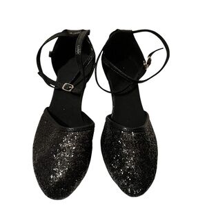 Latin Dance Black Sparkly Shoes With Ankle Straps Size 37 (6 USA)